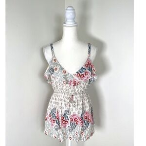 Torrid Floral Print Drawstring Ruffle Trim Sleeveless Top -‎ Women's Size 00/10